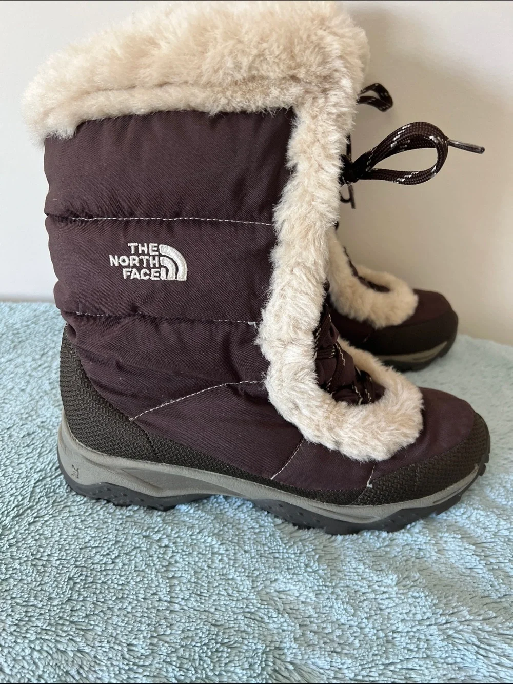 The North Face Nuptse Brown Goose Down Faux Fur Winter Boots Women's Size 9